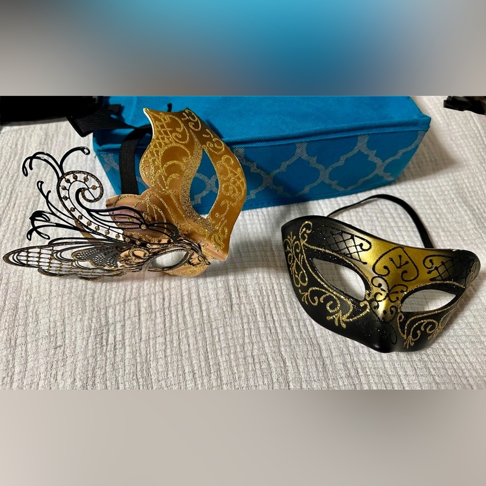 Elegant Gold and Black Masquerade Masks